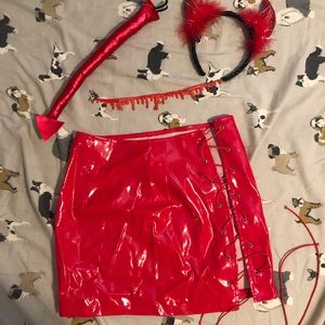 red lace up skirt